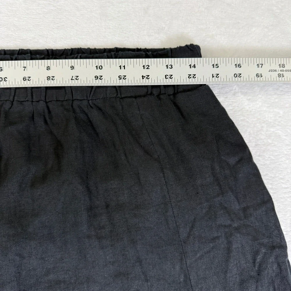 Quince 100% European Linen Maxi Skirt Black Side Slit Pockets Small MIVN004